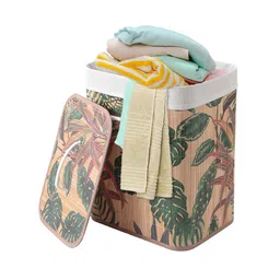 USHA SHRIRAM Foldable Bamboo Laundry Basket With Lid - Mulkticolor-image-34