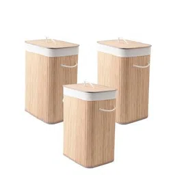 usha shriram Set of 3 Striped Laundry Baskets with Lids-picture-49