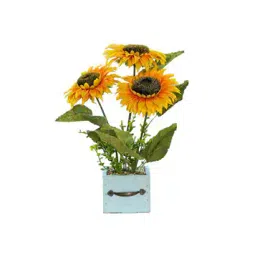 usha shriram Sunflower Artificial Plant with Wooden Pot-picture-19