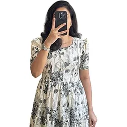 ussma Women's Rayon Floral Printed A-Line Midi Dress | Casual & Comfortable Ethnic Wear with Half Sleeves-picture-20