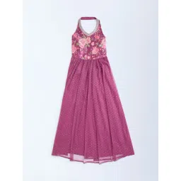 Utsa Kids by Westside Dusty Rose Floral Pattern Halter-Neck Dress-picture-19