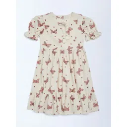 Utsa Kids by Westside Off-White Bow-Printed A-Line Cotton-Blend Dress-picture-12