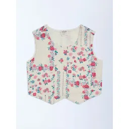 Utsa Kids by Westside Off-White Floral Cotton-Blend Waistcoat-picture-18