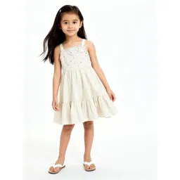 Utsa Kids by Westside Off-White Mirror-Work Cotton Tiered Dress-picture-13