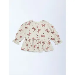 Utsa Kids by Westside Off-White Printed Cotton-Blend Top image 1