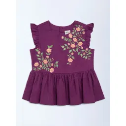 Utsa Kids by Westside Purple Floral Embroidered Cotton-Blend Peplum Top (8-14 years)-picture-45