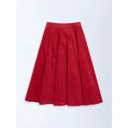 Utsa Kids by Westside Red Mirror-Work Detailed Cotton Skirt-picture-34