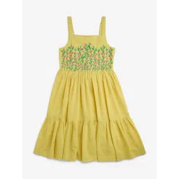 Utsa Kids by Westside Yellow Embroidered Cotton-Blend Tiered Dress-picture-11