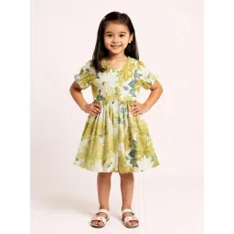 Utsa Kids by Westside Yellow Floral Design A-Line Cotton-Blend Dress-picture-31