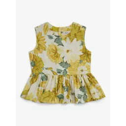 Utsa Kids by Westside Yellow Floral Pattern Peplum Cotton-Blend Top-picture-45
