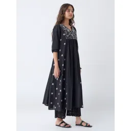 Utsa by Westside Black Embroidered Anarkali Cotton Kurta-picture-15