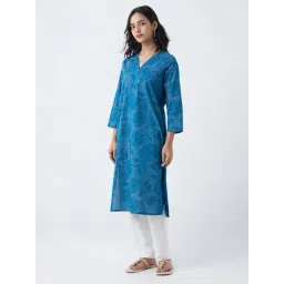 Utsa by Westside Blue Floral Design Cotton Straight Kurta-picture-45
