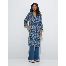 Utsa by Westside Blue Floral Pattern Cotton Straight Kurta-picture-48