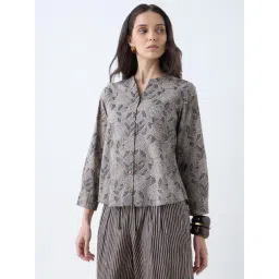 Utsa by Westside Charcoal Floral Design Cotton Tunic-picture-35