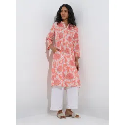 Utsa by Westside Coral Floral Design Cotton Straight Kurta-image-48