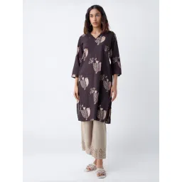 Utsa by Westside Dark Brown Printed Cotton Straight Kurta-picture-46
