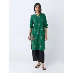 Utsa by Westside Green Floral Design Straight Cotton Kurta-picture-16
