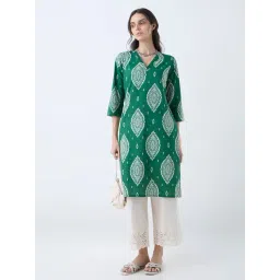 Utsa by Westside Green Printed Cotton Straight Kurta-picture-12