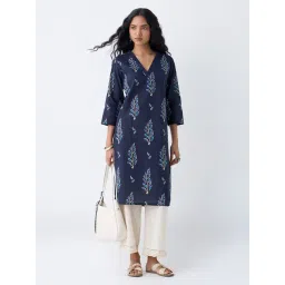 Utsa by Westside Indigo Botanical Design Cotton Straight Kurta-picture-33