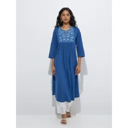 Utsa by Westside Indigo Embroidered Cotton A-Line Kurta-picture-23
