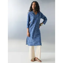 Utsa by Westside Indigo Floral Pattern Cotton Straight Kurta-picture-38