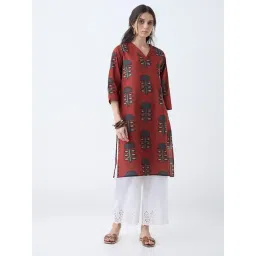 Utsa by Westside Maroon Mushroom Printed Cotton Straight Kurta-picture-13