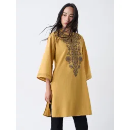Utsa by Westside Mustard Embroidered Cotton-Blend A-Line Kurta-image-17
