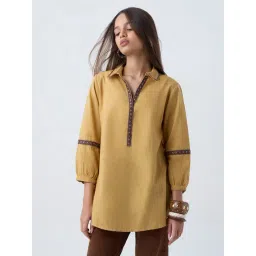 Utsa by Westside Mustard Embroidered Cotton Tunic-image-3
