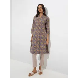 Utsa by Westside Mustard Printed Cotton Straight Kurta-picture-37