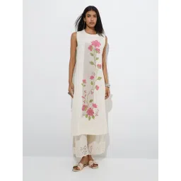 Utsa by Westside Off-White Floral Pattern Cotton-Blend A-Line Kurta-picture-37