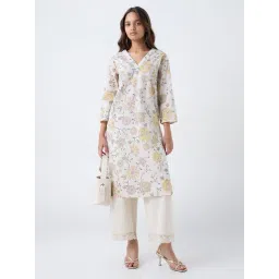 Utsa by Westside Off-White Floral Printed Cotton Straight Kurta-picture-13