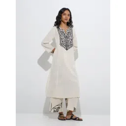 Utsa by Westside Off-White Leaf Design Cotton-Blend A-Line Kurta-picture-12