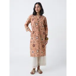 Utsa by Westside Peach Floral Pattern Cotton Straight Kurta-picture-40