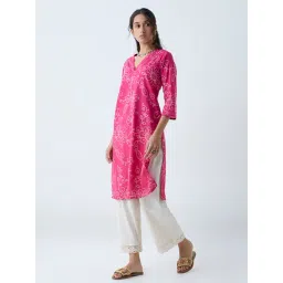 Utsa by Westside Pink Bandhani Floral Pattern Straight Cotton Kurta-picture-23