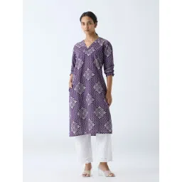 Utsa by Westside Purple Bandhani Printed Cotton Straight Kurta-picture-11