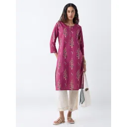 Utsa by Westside Purple Botanical Printed Cotton A-Line Kurta-picture-22