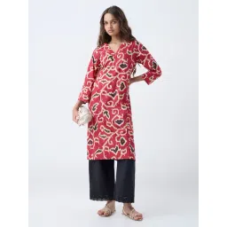 Utsa by Westside Red Floral Printed Cotton Straight Kurta-picture-45