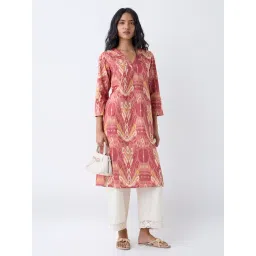 Utsa by Westside Rust Ikat Printed Cotton Straight Kurta-picture-47