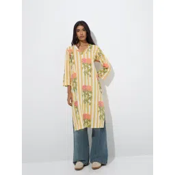Utsa by Westside Yellow Striped Cotton Straight Kurta-image-29