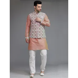 Utsav Fashion Men Digital Printed Cotton Silk Kurta Set in Peach-picture-26