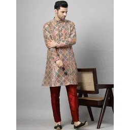 Utsav Fashion Men Printed Regular Thread Work Raw Silk Kurta with Trousers-picture-10