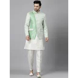 Utsav Fashion Men Regular Sequinned Dupion Silk Kurta with Trousers-picture-30