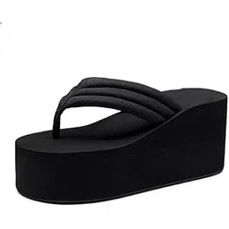 UUNDA Fashion High Heel Platform Slippers Fashion Flip Flops Slope Non-Slip Resort Beach Black Knoted Sandals for Women-picture-16