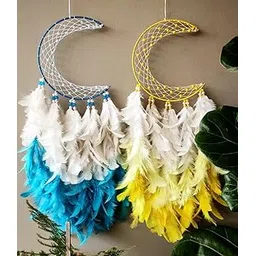 uvid art and craft supplies UVID Premium Yellow and Blue Moon Dream Catcher for Home Decor,Wall Hanging and IT CAN BE Used AS A Gift-picture-7