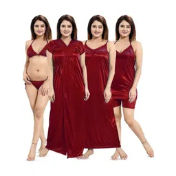 UWNAQA Women Pack of 4 Satin Maxi Nightdress-picture-24