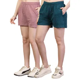 Pack of 2 Solid Women Green, Purple Night Shorts-image-8