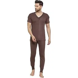 uzarus Men's Half Sleeves Thermal Set (V Neck Vest and Trouser)-picture-12