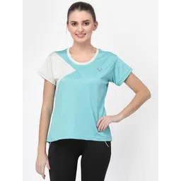 uzarus Women Colorblock Round Neck Polyester Light Green T-Shirt-picture-10