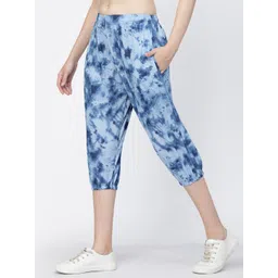 uzarus Women's Animal Print Tie-Dye Strechable Capri 3/4th Shorts Women Blue Capri-picture-11