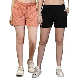 UZARUS Women's Elastic Waist Puff Night Wear Sports and Running Shorts Gym Workout and Yoga Regular Fit Short for Women Combo (Pack of 2)-picture-26